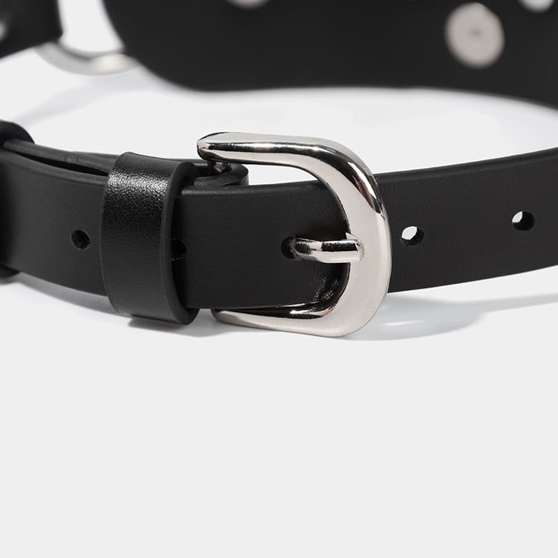 Leather Collar with Heart-Shaped Lock and Rivet