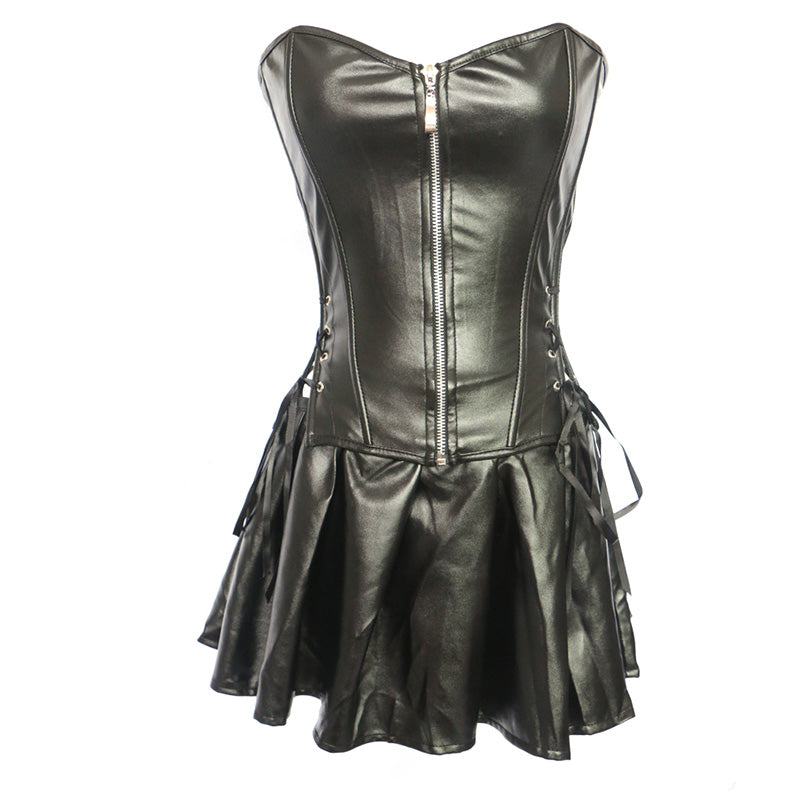 Leather Strappy Corset with Skirt
