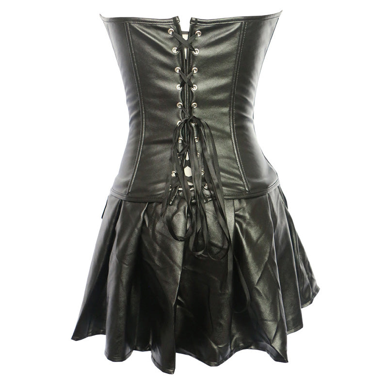 Leather Strappy Corset with Skirt