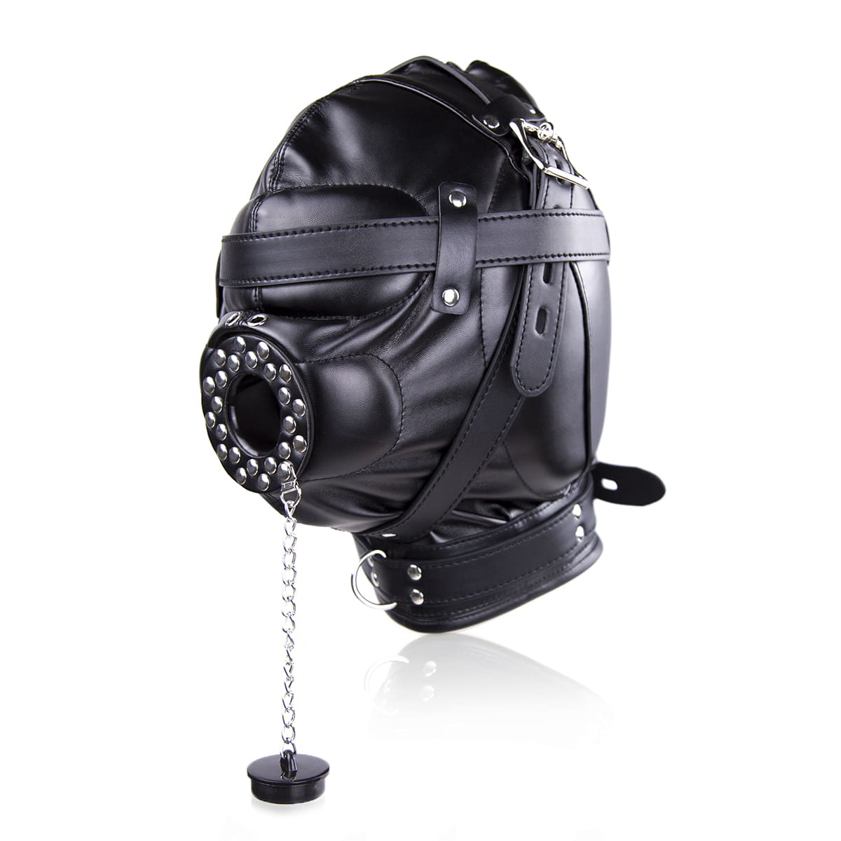 Premium Vegan Leather Bondage Head Hood Mask with Mouth Cover