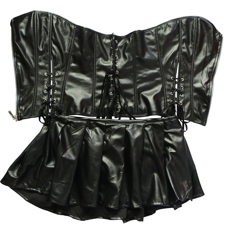 Leather Strappy Corset with Skirt