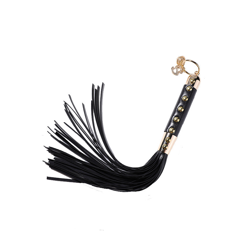 Enigma Gold Stud Handle Leather Flogger with Bell