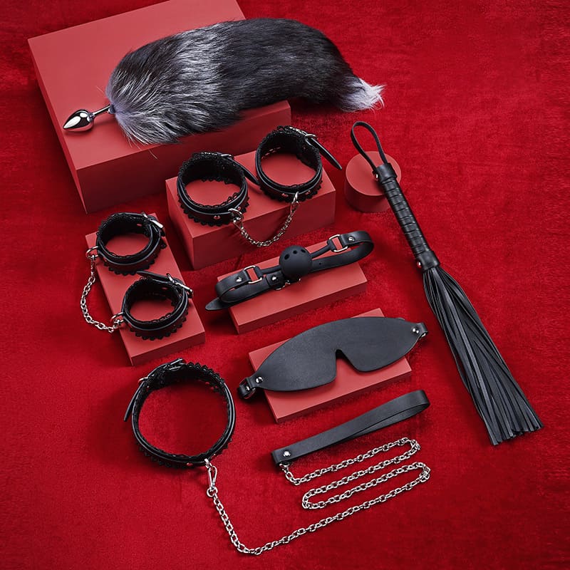 Kit de bondage de cuero con adornos de encaje