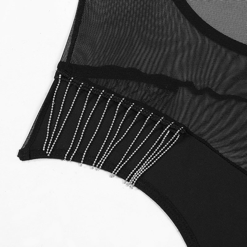 Body sexy à franges et gants