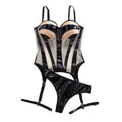 Ensemble de lingerie sexy en cuir et tissu avec bretelles façonnant le corps