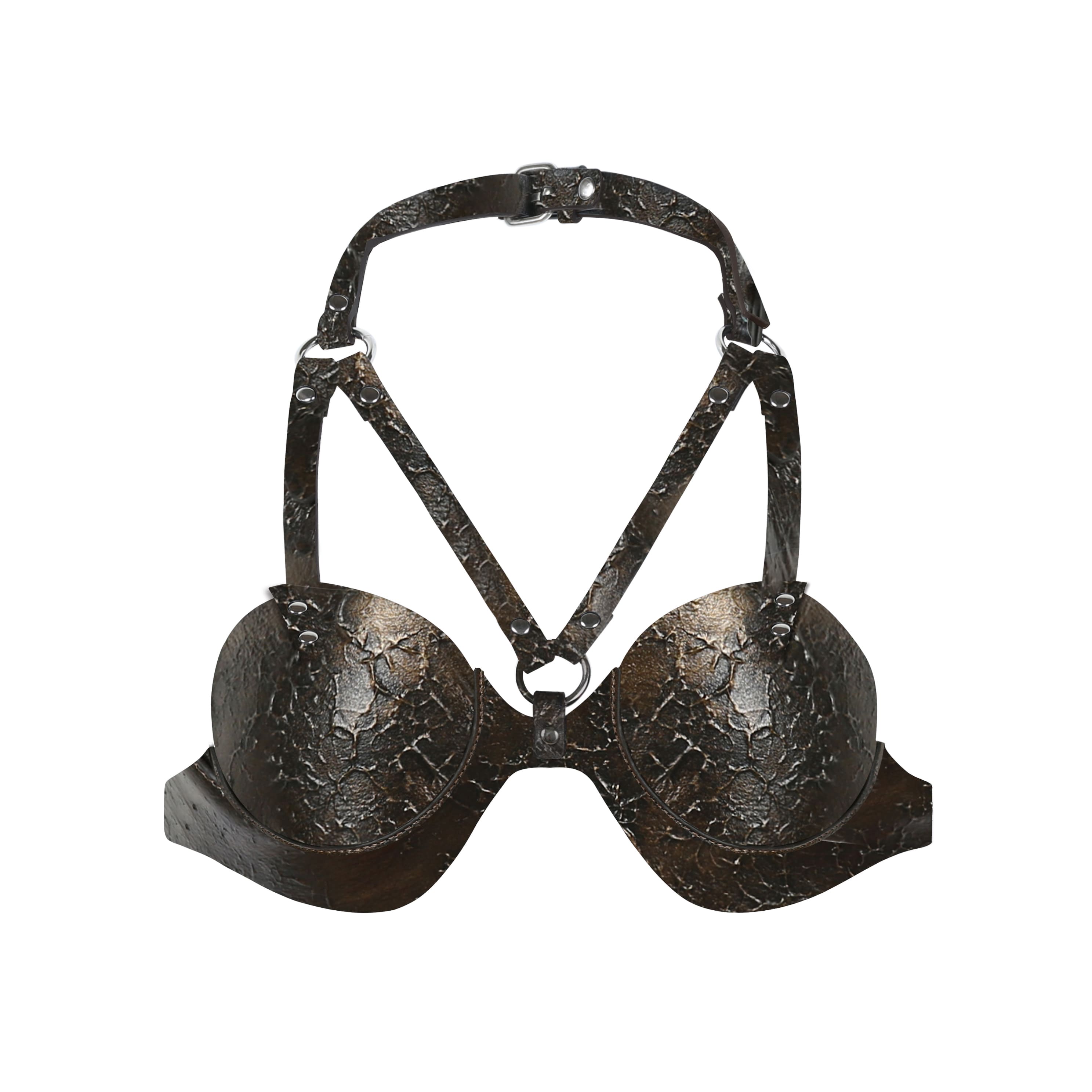 Leather Bondage Bra with Bottom Trim