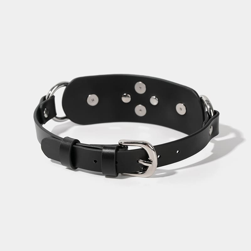 Leather Collar with Heart-Shaped Lock and Rivet