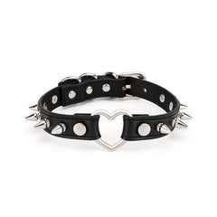 Punk Style Rivet Heart Ring Leather Collar