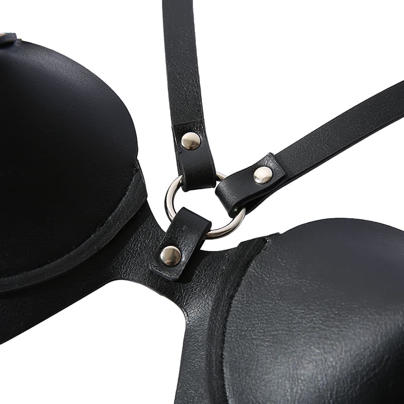 Leather Bondage Bra with Bottom Trim