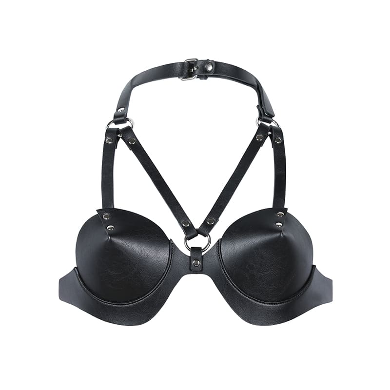 Leather Bondage Bra with Bottom Trim