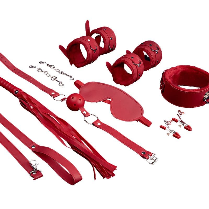 Kit de esclavitud de cuero apasionado rojo