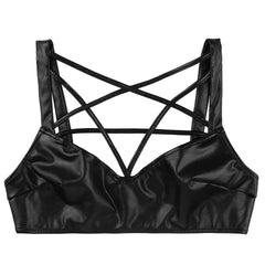 Soutien-gorge sexy à bretelles licou en similicuir doux