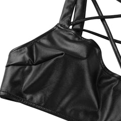Soft Leather-Like Sexy Halter Strap Bra
