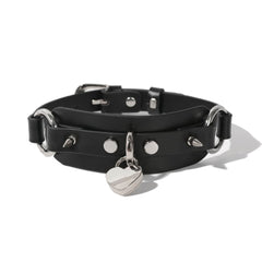 Leather Collar with Heart-Shaped Lock and Rivet